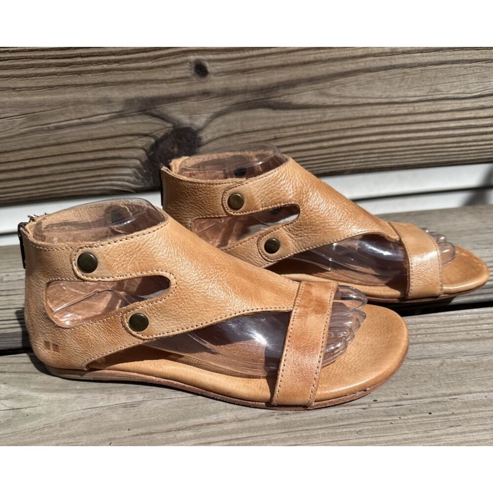 Bed Stu Women’s Tan Distressed Sandals Size 8 Zip Ankle Open Toe Leather $149 - Picture 4 of 9